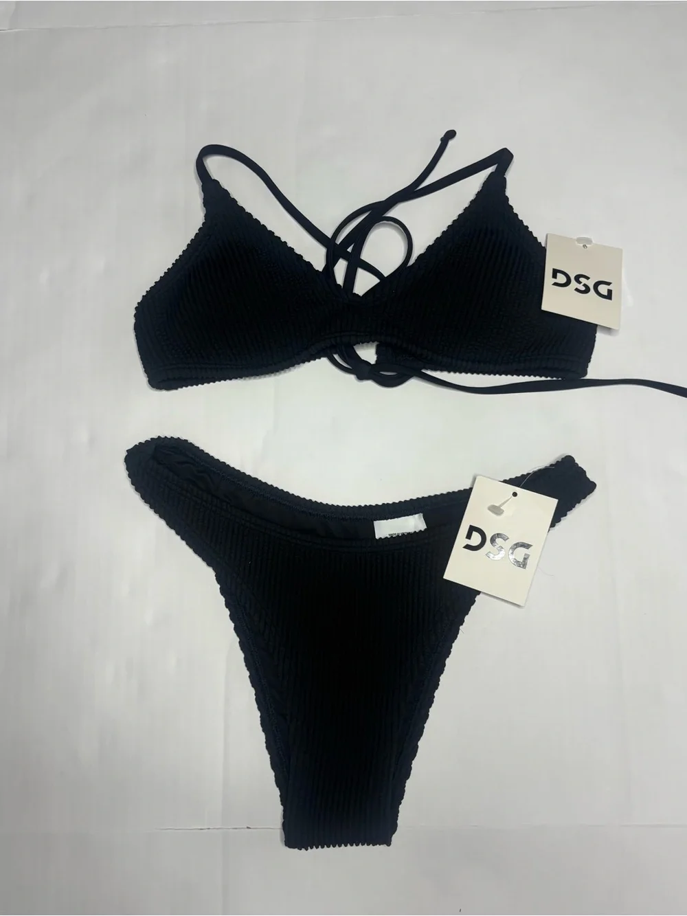 DSG Black Ribbed Tie-Back Bikini Set